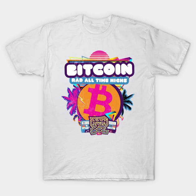 Bitcoin All Time Highs Retrowave 80s Cassette Tapes Trader T-Shirt by MapYourWorld